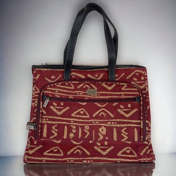 Ricardo Beverly Hills Rust Orange Tribal Print Cotton Blend Shoulder Tote Bag - Picture 1 of 8